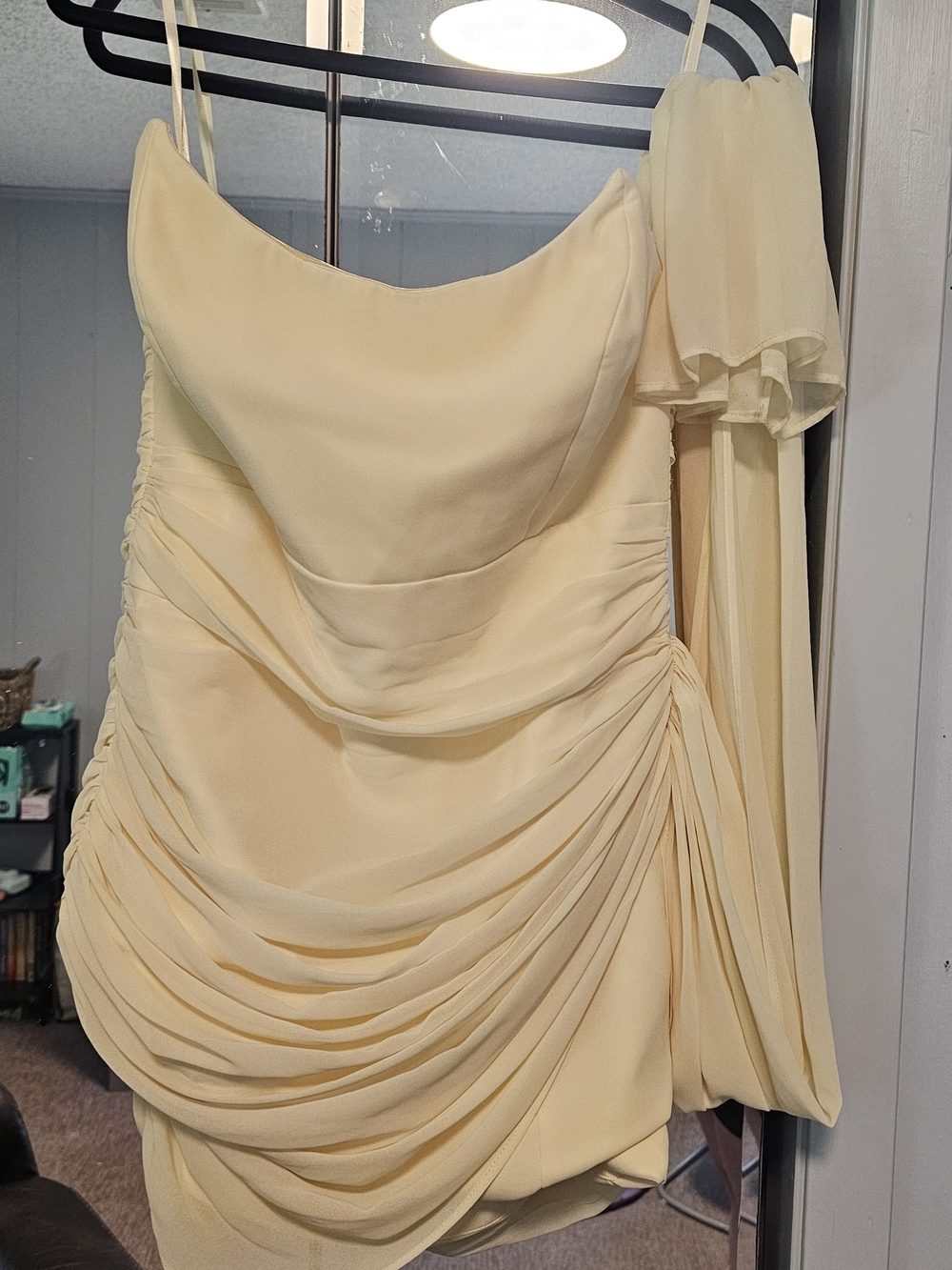 Strapless Cream Draped Mini Dress